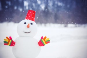 Happy snowman in winter park